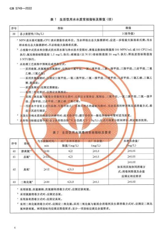 自來水余氯含量國(guó)家標(biāo)準(zhǔn)